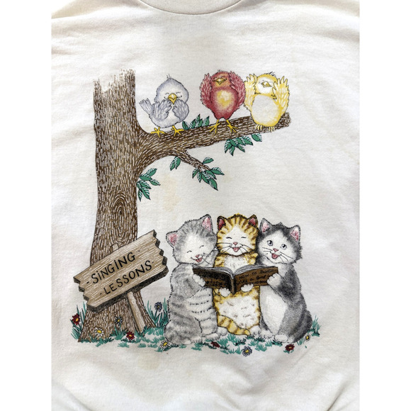 Vintage Singing Lessons Cats Sweatshirt Womens Medium Crewneck Pullover 90s - Picture 3 of 8